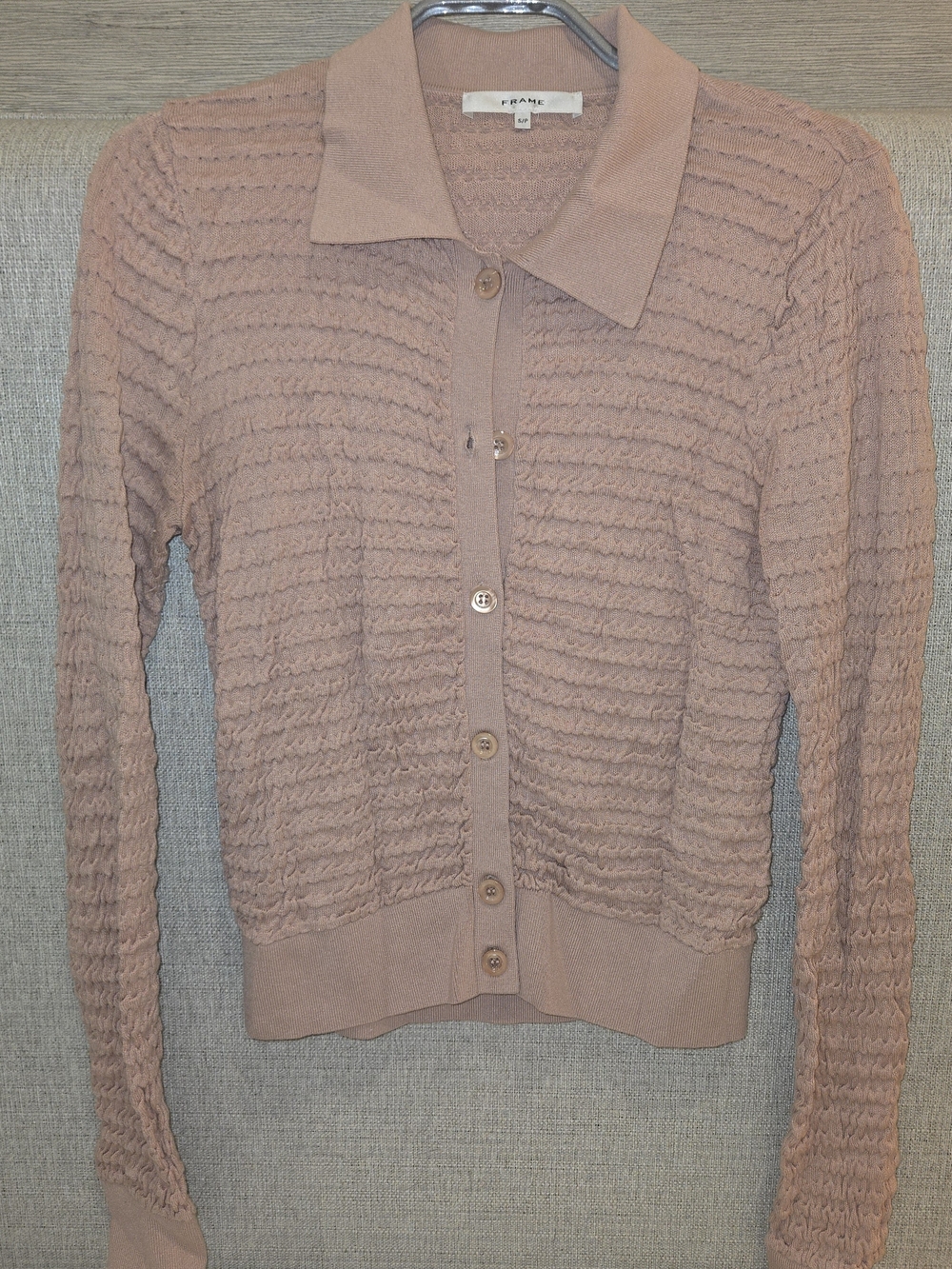 FRAME The Smocked Silk Blend Cardigan Light Pink S/P $398
